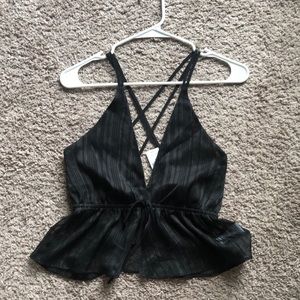 Cross cross black shiny lightweight flowy tank top